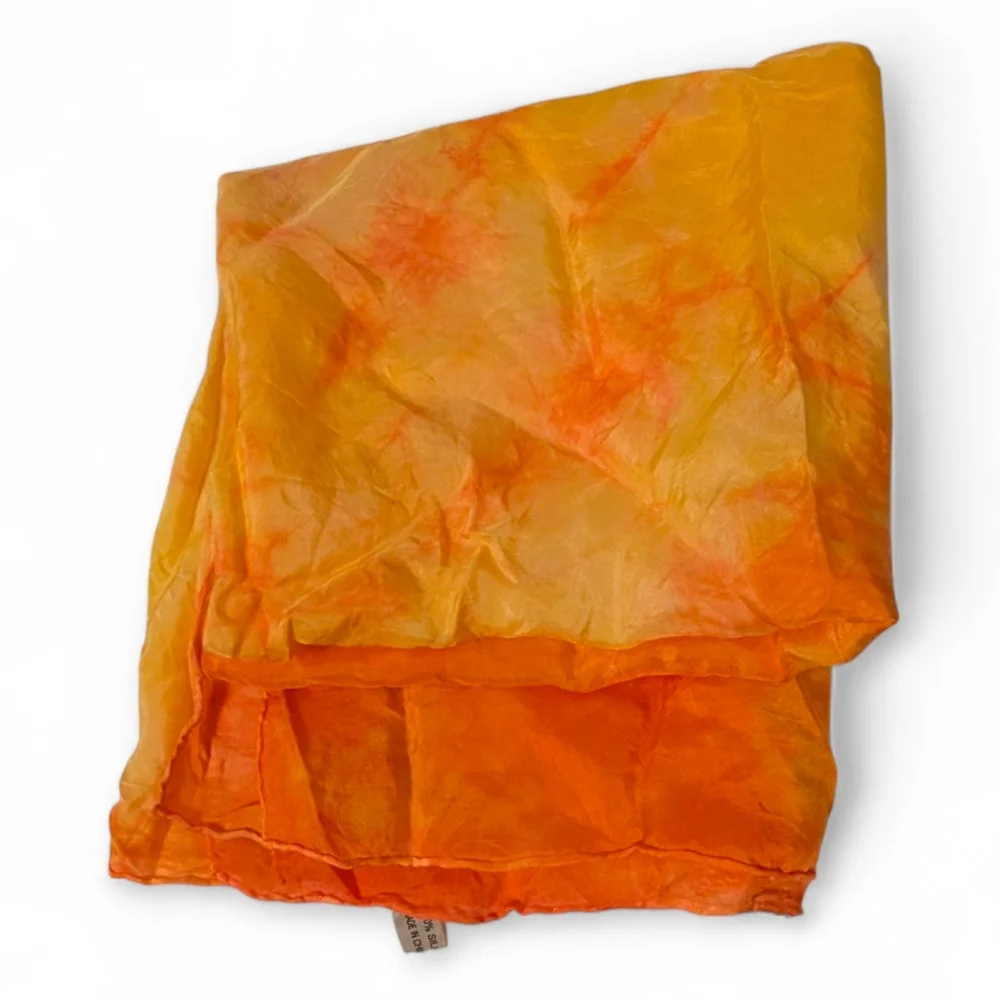 VINTAGE Silk Tie-Dye Shawl Sunburst Yellow Orange Scarf 32x32